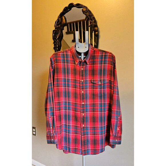 Woolrich Vintage 80s 90s Flannel Plaid Button Down Shirt Red Mens XL - Picture 1 of 6